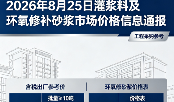 本溪2026年8月25日灌浆料及环氧修补砂浆市场价格信息通报